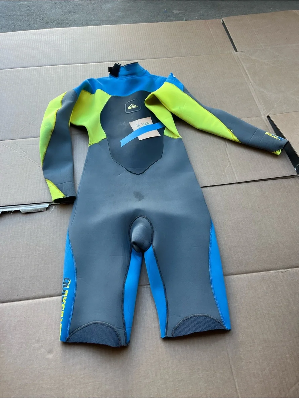 Quiksilver Kids Blue, Neon Green & Gray Full Sleeve Shorty Wetsuit